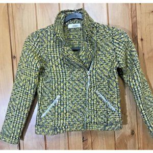Y-Clu Designer Girls Coat  Size 8 Full Zipper Jacket Lana Sheep Yellow, Black